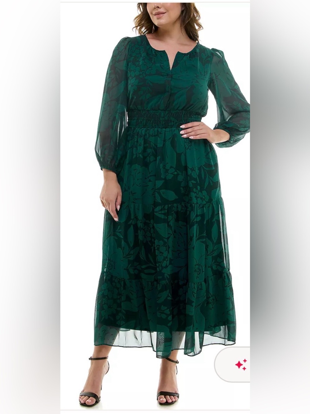 TAYLOR Teal Floral Boho Maxi Dress Sheer Sleeves Cinched Waist Sz 4